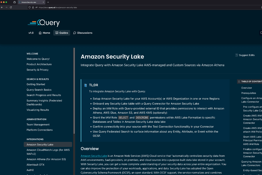 query amazon security lake documentation